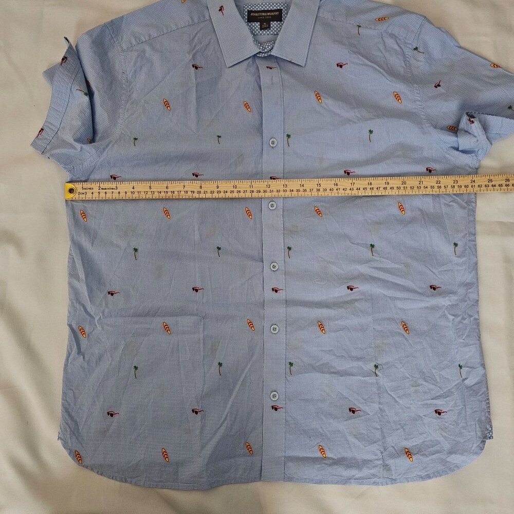 Johnston & Murphy Men's Light Blue Embroidered Short Sleeve Summer Shirt Size XL - Picture 8 of 9